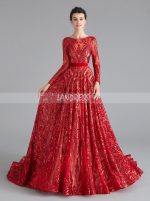 Sequined Prom Dress with Sleeves,A-line Chic Prom Dress,12069