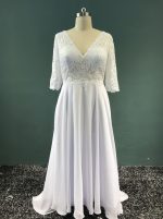Long Chiffon Wedding Dresses with Sleeves,Beach Wedding Dress,11951