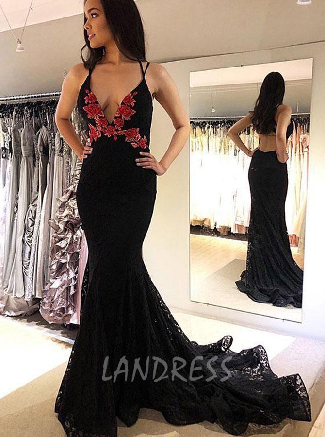 Sexy Deep V-Neck Rose Gold Sequins Mermaid Black Long Backless Prom Dr –  Rjerdress