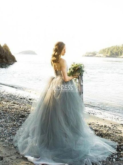 Dusty Blue Wedding Dress,Destination Dress for Photoshoot,12162