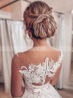 A-line Bridal Dress with Tulle Skirt,Garden Wedding Dress,12218
