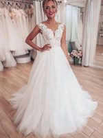 A-line Bridal Dress with Tulle Skirt,Garden Wedding Dress,12218