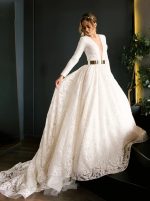 A-line Lace Long Sleeve Bridal Dress,Modest Wedding Dress,12300