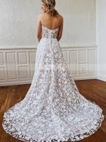 A-line Lace Wedding Dress,Boho Strapless Bridal Dress,12210