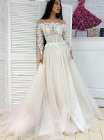 A-line Wedding Dress with Long Sleeves,Elegant Bridal Dress,12211
