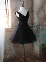 Black A-line Homecoming Dresses,Lace Sweet 16 Dress,Short Prom Dress,11514