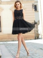 Black Tulle Homecoming Dresses,Illusion Cocktail Dress,11531