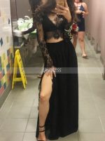 Black Two Piece Prom Dresses,Prom Dress with Long Sleeves,11879
