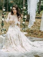 Boho Wedding Dress,Off the Shoulder Lace Wedding Dress,12167
