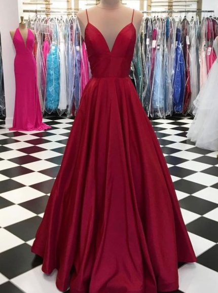 Burgundy Simple Prom Dresses,Prom Dresses with Straps,Full Length Prom Dress,11236