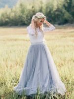 Dusty Blue Outdoor Wedding Dresses,Wedding Dress with Sleeves,12049