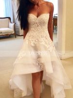 High Low Wedding Dress for Outdoor Wedding,Destination Tiered Wedding Dress,12059