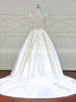Ivory Wedding Gown,Open Back Satin Wedding Dress,11704