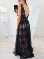 Lace Evening Dresses,Black Long Prom Dress,11929