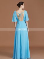 Light Blue Bridesmaid Dresses with Slit,Open Back Bridesmaid Dress,11359
