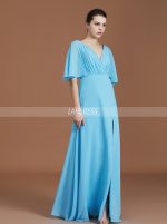 Light Blue Bridesmaid Dresses with Slit,Open Back Bridesmaid Dress,11359