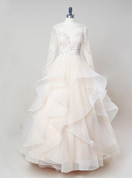 Light Champagne Wedding Dresses with Sleeves,Ruffled Bridal Gown,11659