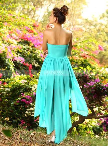 Light Turquoise High Low Homecoming Dresses,Chiffon Bridesmaid Dress,11404