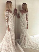 Mermaid Lace Wedding Dress with Cutout Back,Long Sleeves Slim Bridal Dress,12178