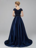 Modest Prom Dress with Cap Sleeves,Satin A-line Prom Dress,12012