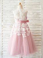 Pink Flower Girl Dresses,Tea Length Flower Girl Dress,11847