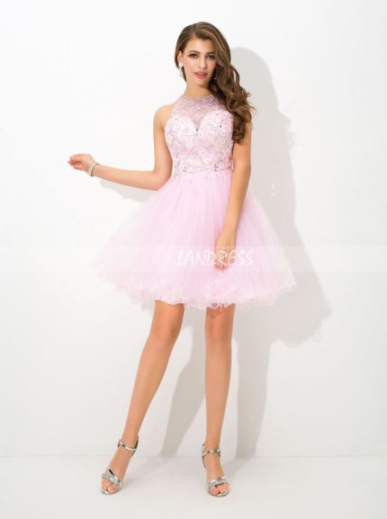 Pink Sweet 16 Dresses,Beaded Homecoming Dress,11465