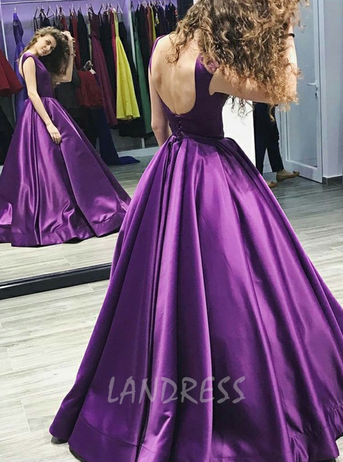 A Line Purple Tulle Long Prom Dress Layered Evening Formal Dress OK129 –  Okdresses