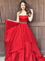 Red Prom Dresses,Strapless Prom Dresses,Ruffles Prom Dress,11217