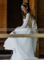 Romantic Tulle and Lace Bridal Gown,Illusion Long Sleeve Bridal Dress,12303