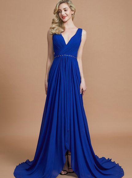 Royal Blue Bridesmaid Dresses,High Low Bridesmaid Dress,Chiffon Bridesmaid Dress,11366