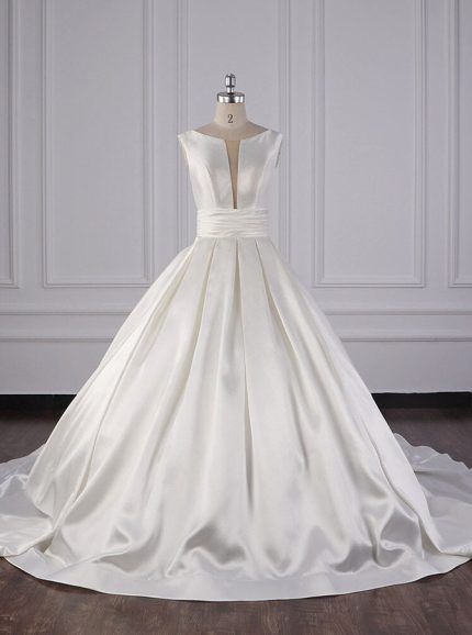 Satin A-line Wedding Dresses,Simple Bridal Gown with Lace Up Back,12101