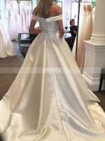 Satin Off the Shoulder Wedding Dresses,A-line Bridal Dress with Pockets,11963