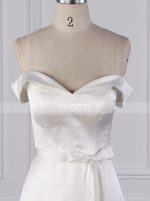 Satin Simple Bridal Dress,Off the Shoulder Wedding Dress with Slit,12084