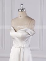 Satin Simple Bridal Dress,Off the Shoulder Wedding Dress with Slit,12084