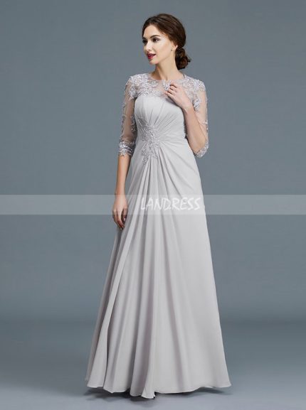 Silver Long Mother of the Bride Dresses,Mother Dress with Sleeves,11767