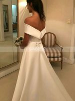 Simple A-line Off the Shoulder Satin Bridal Dress,12279