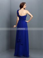 Simple One Shoulder Bridesmaid Dresses,Chiffon Royal Blue Bridesmaid Dress,11374