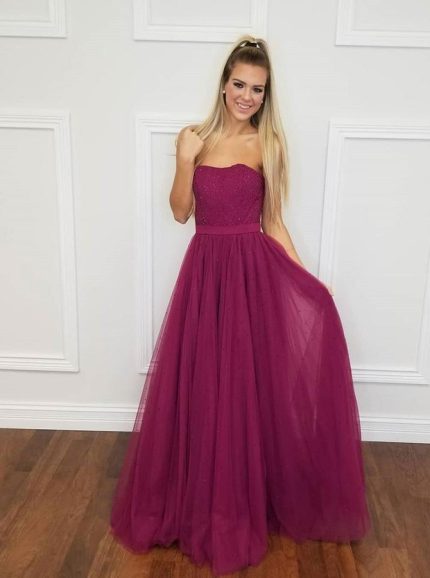Strapless Prom Dresses for Teens,Tulle Sequined Prom Dress,11866