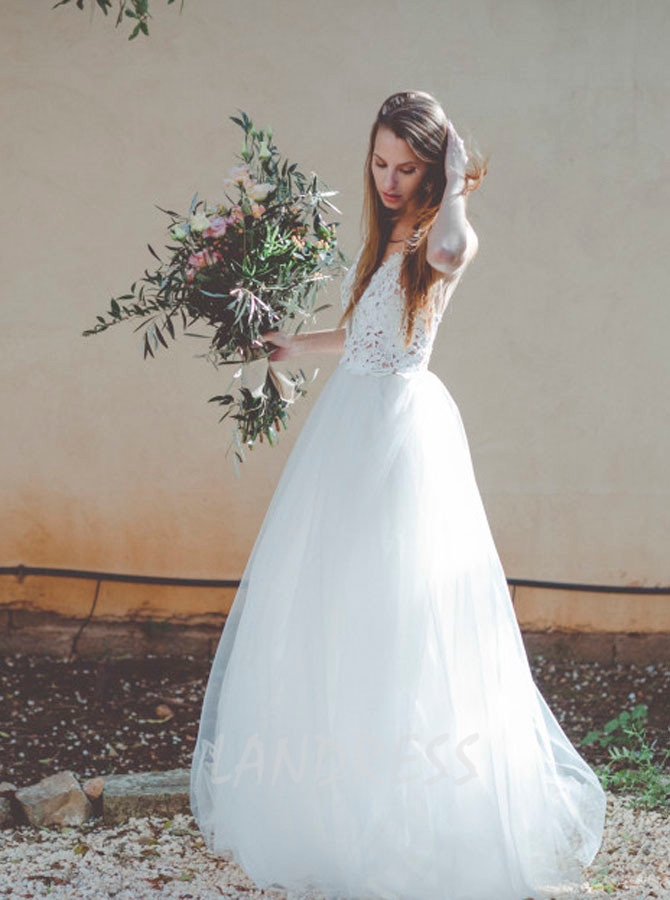 Empire Waist Wedding Dresses with Sleeves - GemGrace