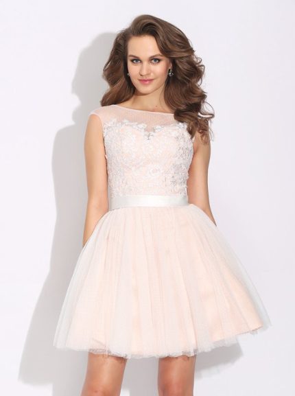 Tulle Short Prom Dresses,Blush Pink Sweet 16 Dress,11443