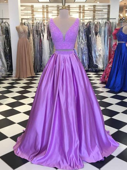 Two Piece Prom Dresses,Crystal Prom Dress for Teens,11925