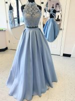 Two Piece Prom Dresses for Teens,Satin Modest Prom Dress,11918