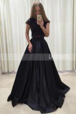 Two Piece Prom Dress For Teens,Modest Satin Prom Dress,11996