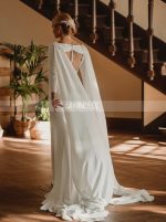 Wedding Dress with Cape,Bateau Neck Bridal Dress with Slit,12298